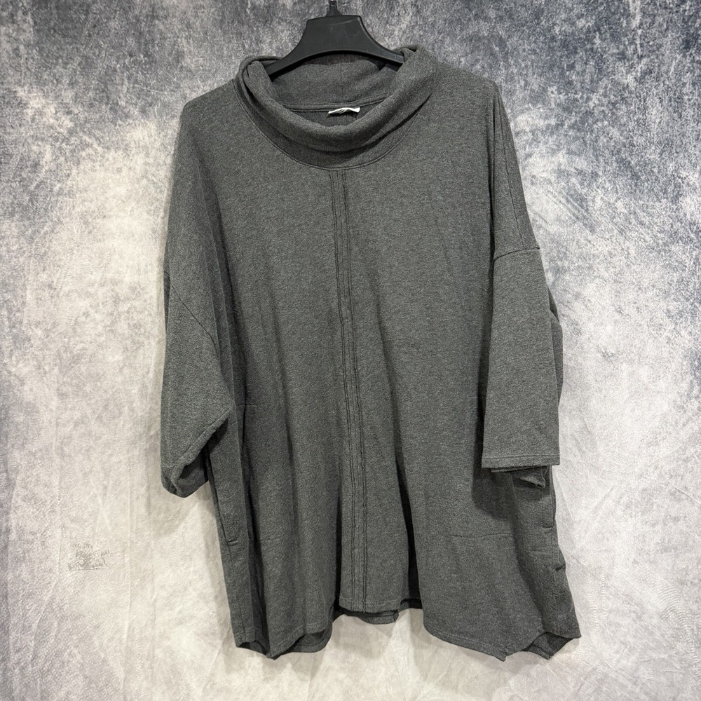 Pure Jill Women's Gray Cowl Neck Tunic Top Oversized 3/4 Sleeve Cotton Blend 2XL